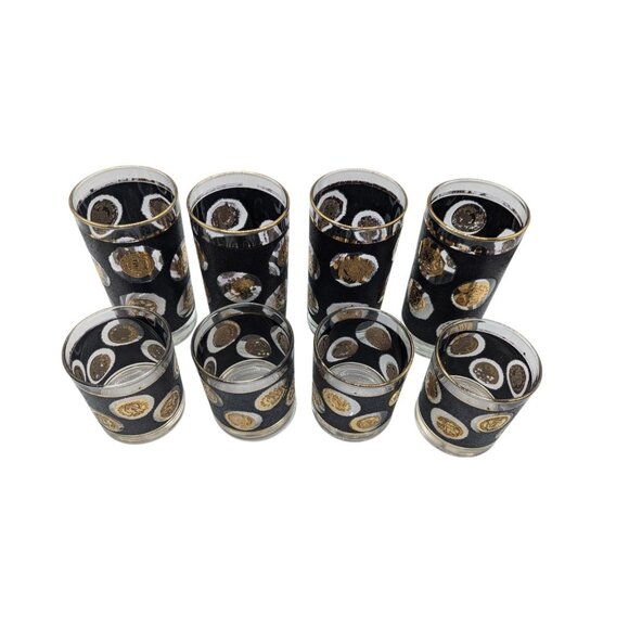 Vtg Libby Black & Gold Roman Coin Pattern Glasses Set Of 8 - Picture 5 of 10